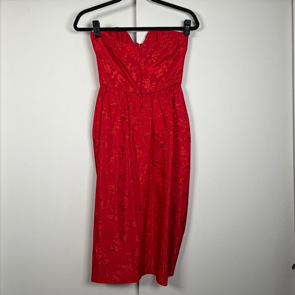 Vintage Steppin Out Red Floral Damask Strapless Cocktail Dress Size 7 Acetate SS